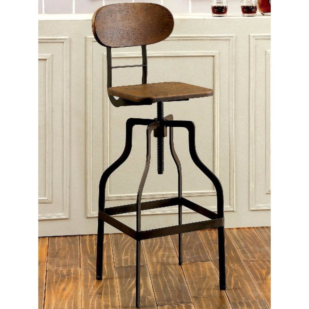 Industrial Style Wooden Swivel Bar Stool With Metal Base, Gray and Brown