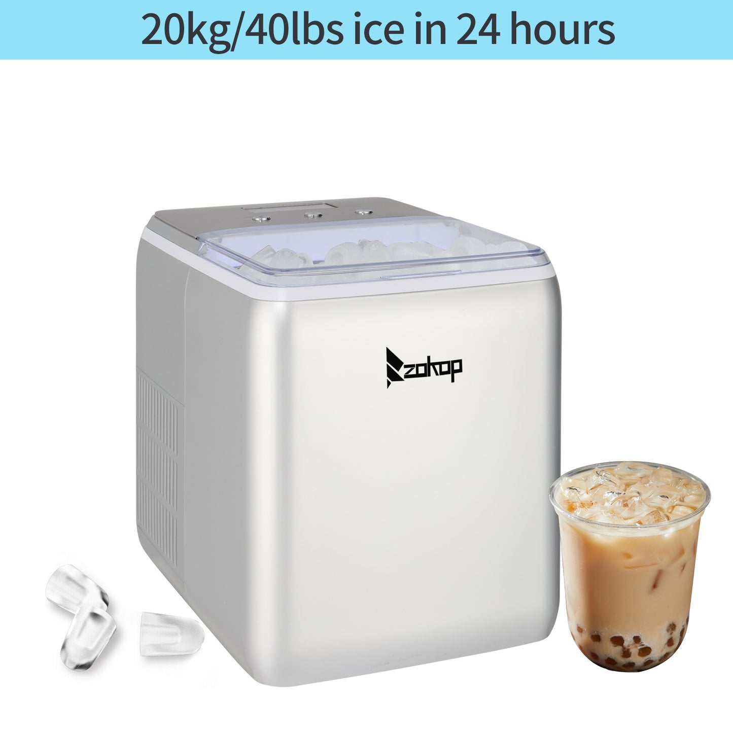 Ice Maker Countertop that produces 12 ice cubes every 9-10 mins. 44lbs in 24 hrs. 2 sizes of ice