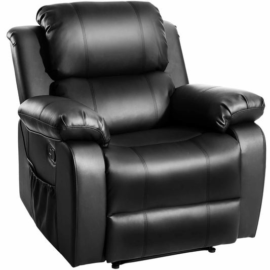 Leather Heated Massage Recliner Sofa Ergonomic Lounge with 8 Vibration Points (black) RT