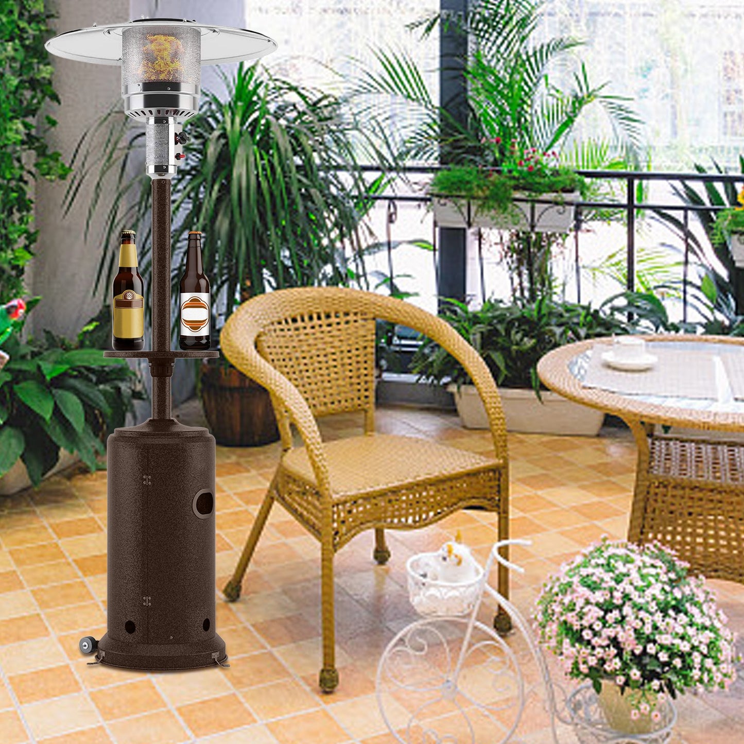 46000 BTU Commercial Bronze Outdoor Patio Heater With Wheels Tray, 87-in