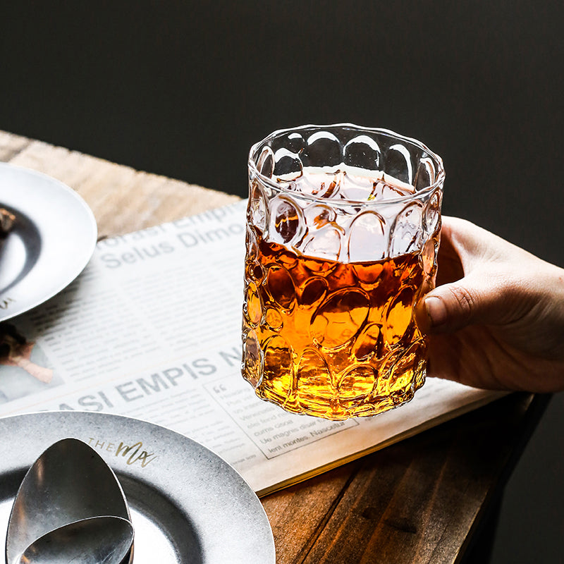 European Simple Style Gilt Rim Thick Embossed Whiskey Glass