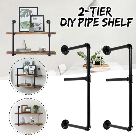 2 PCS 2 Tier Wall Shelf w/ Iron Pipe