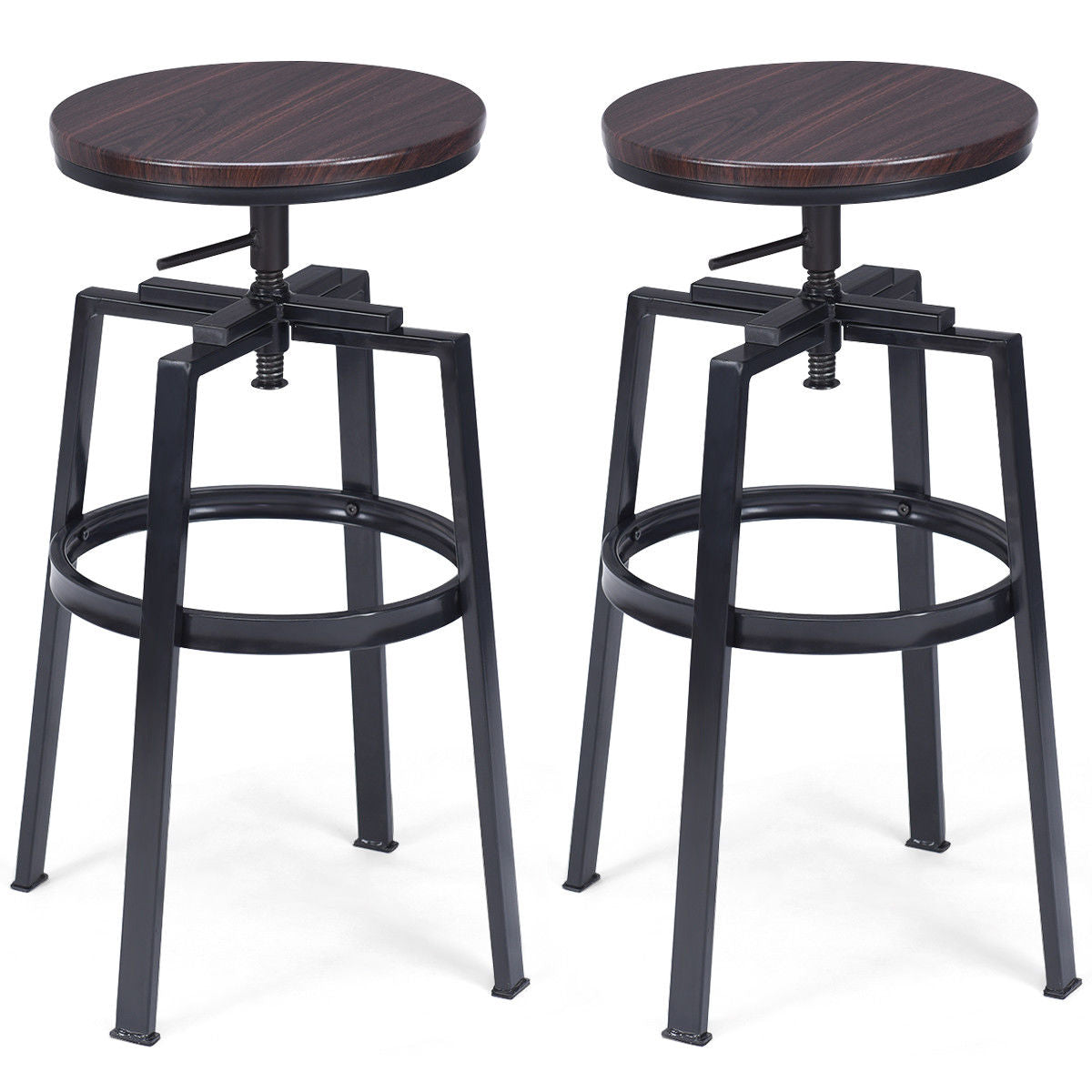 Costway Set of 2 Vintage Bar Stool Adjustable Wood Metal Design Pub Chairs Industrial