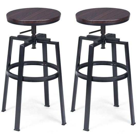 Costway Set of 2 Vintage Bar Stool Adjustable Wood Metal Design Pub Chairs Industrial