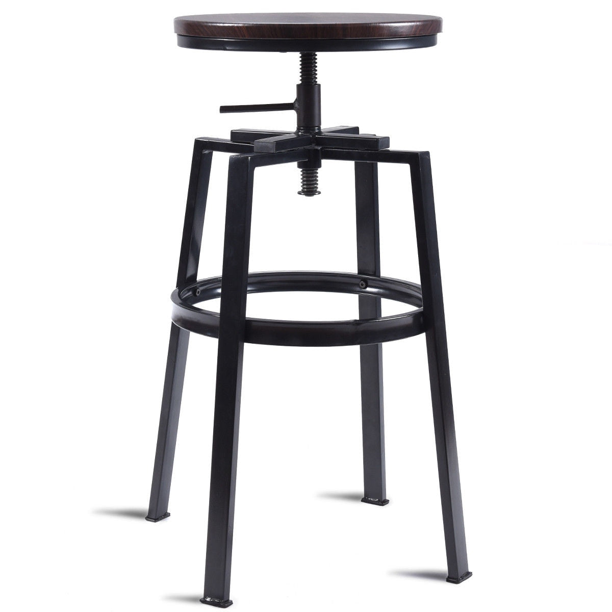 Costway Set of 2 Vintage Bar Stool Adjustable Wood Metal Design Pub Chairs Industrial