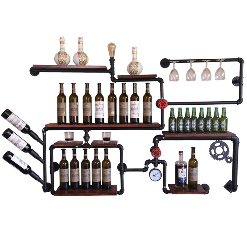 Iron Pipe and Solid Wood Wall Shelves on the wall for Home Bar