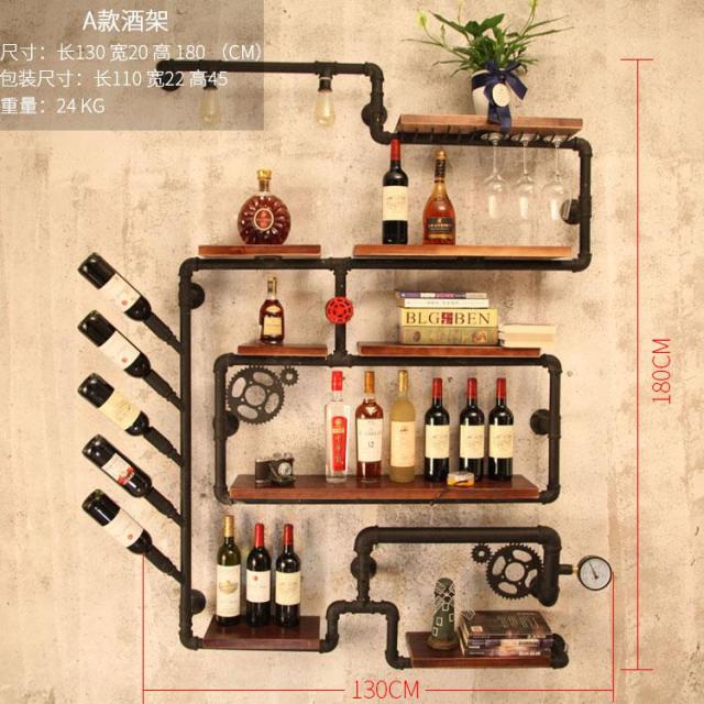 Iron Pipe and Solid Wood Wall Shelves on the wall for Home Bar