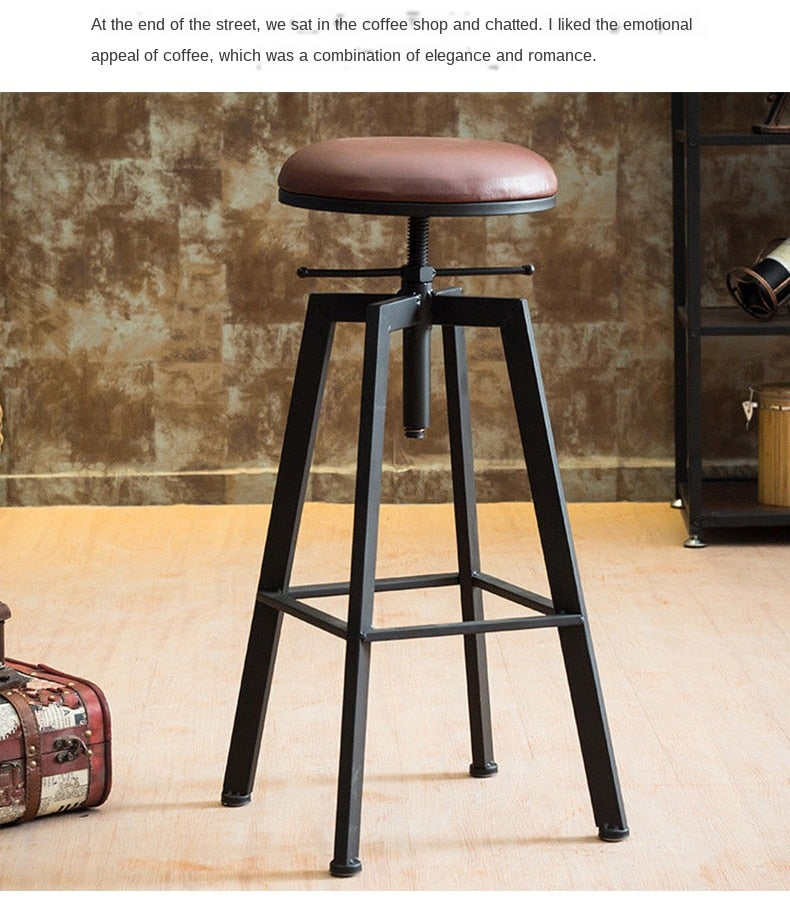 Industrial Iron and Solid Wood Bar Stool