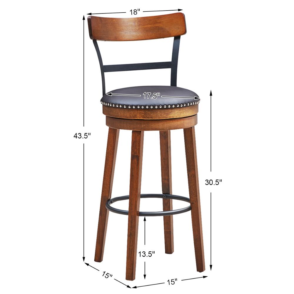 30.5" BarStool Swivel Pub Height Kitchen/Dining/Bar Chair with Rubber Wood Legs