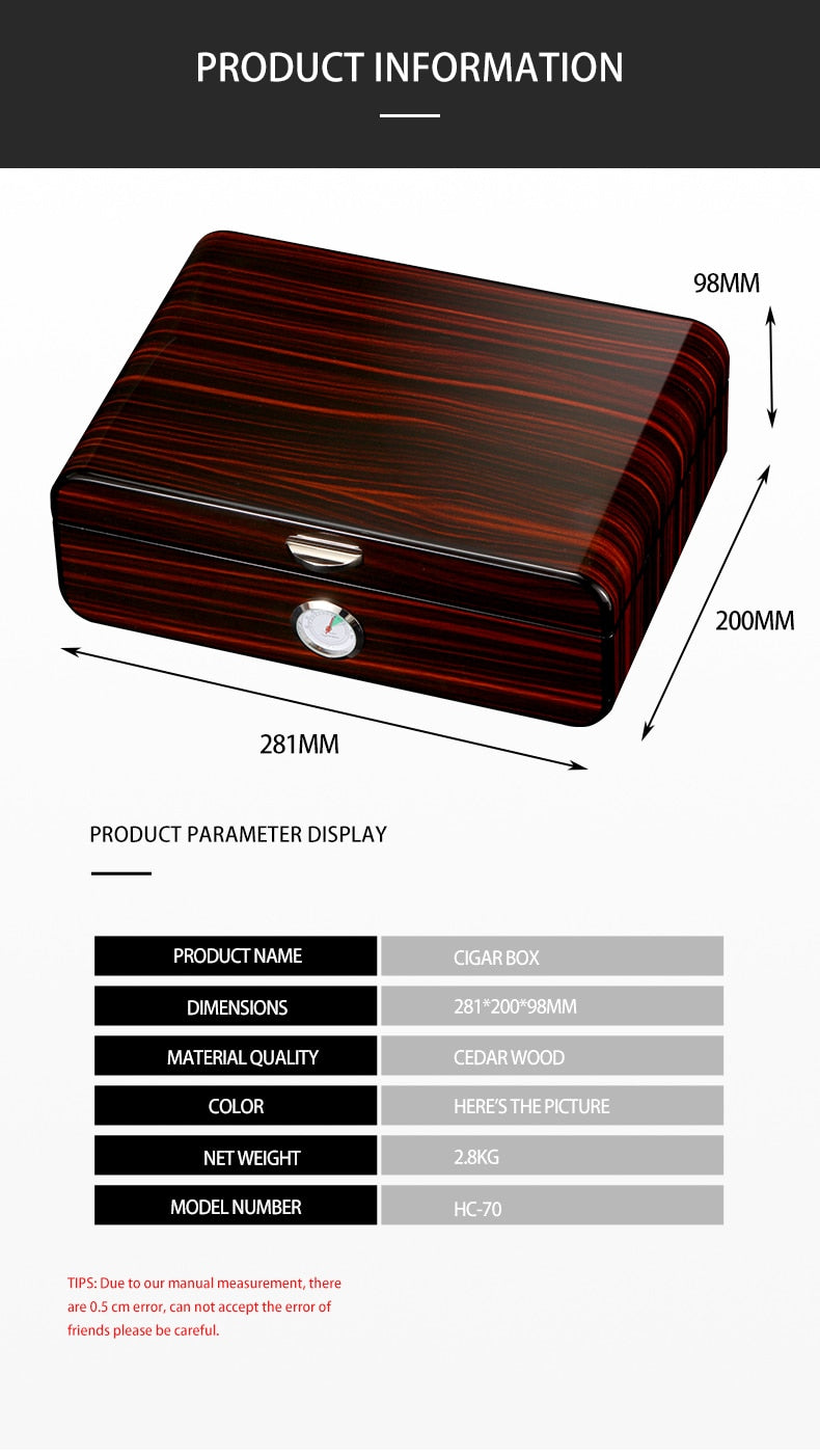 Cedar Wood Cigar Humidor W/ Hygrometer Humidifiers