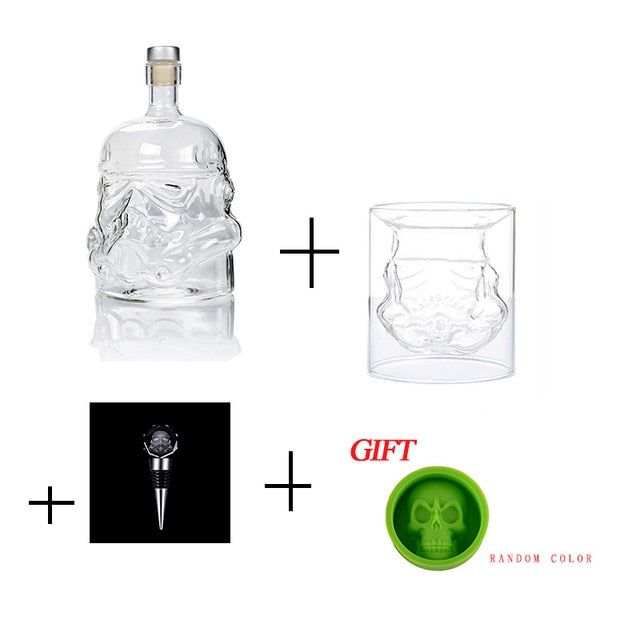 Storm Trooper Helmet Whiskey Decanter and glasses