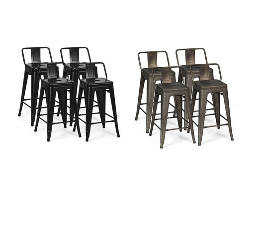 Costway Set of 4 Low Back Metal Counter Stool 24'' Seat Height Industrial Bar Stools GunBlack HW61704