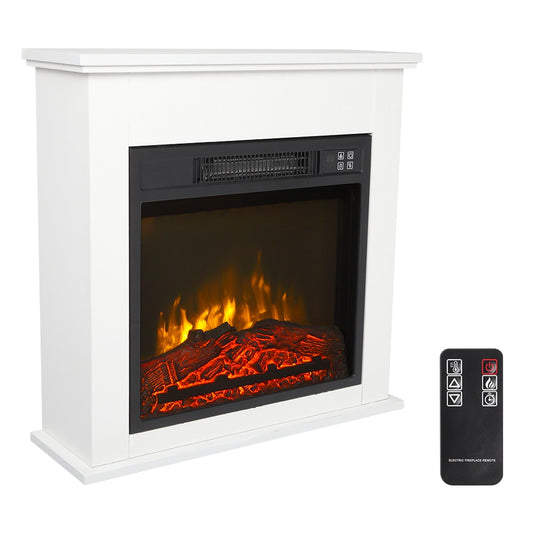 18In Electric Fireplace Insert White Wood Cabinet 1400W Single Color Fake Wood with Small Remote Control
