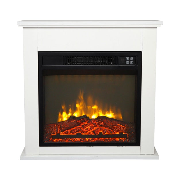 18In Electric Fireplace Insert White Wood Cabinet 1400W Single Color Fake Wood with Small Remote Control