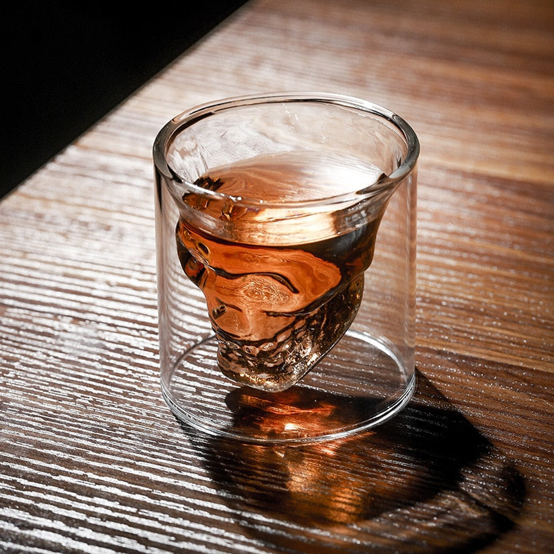 Double-layered Transparent Skull Head Glass Cup for Whiskey Wine Vodka, Beer, Wine, Coffee, Tea