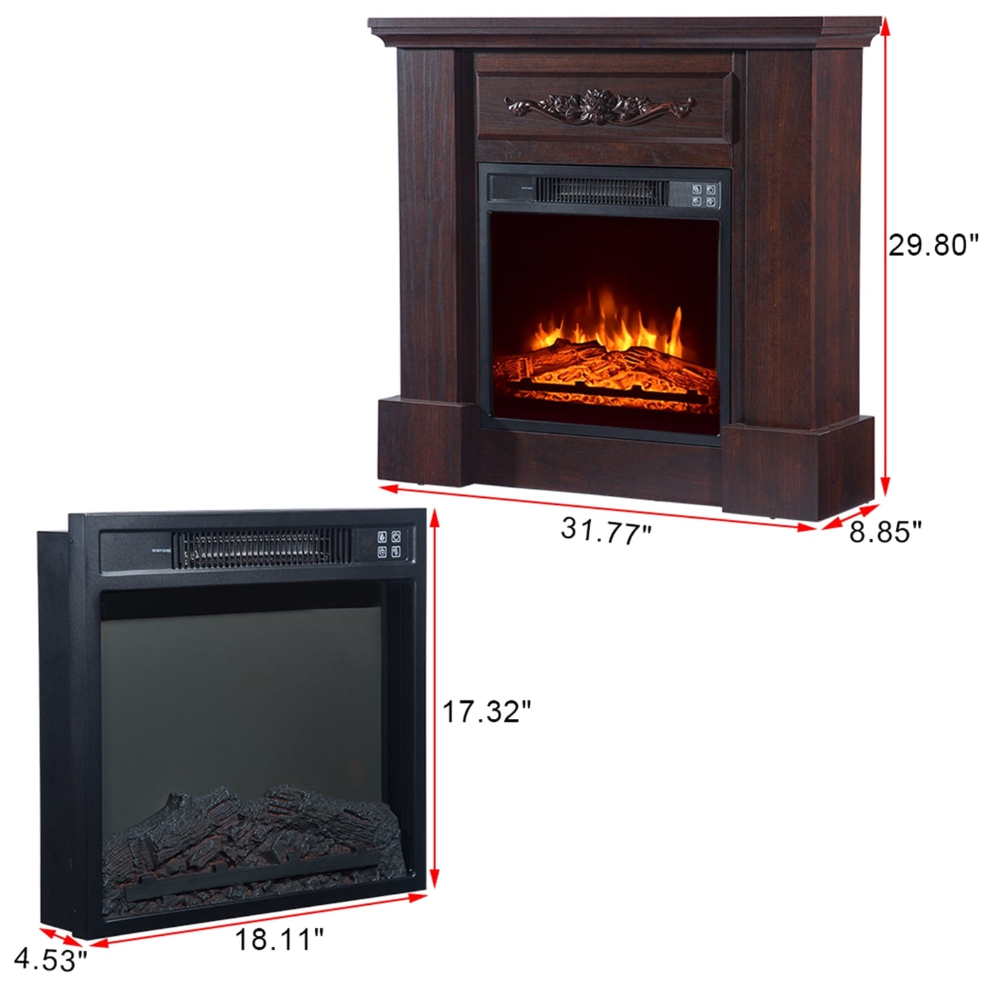 32 Inch Brown Wood Fireplace Cabinet 1400W With Remote Control