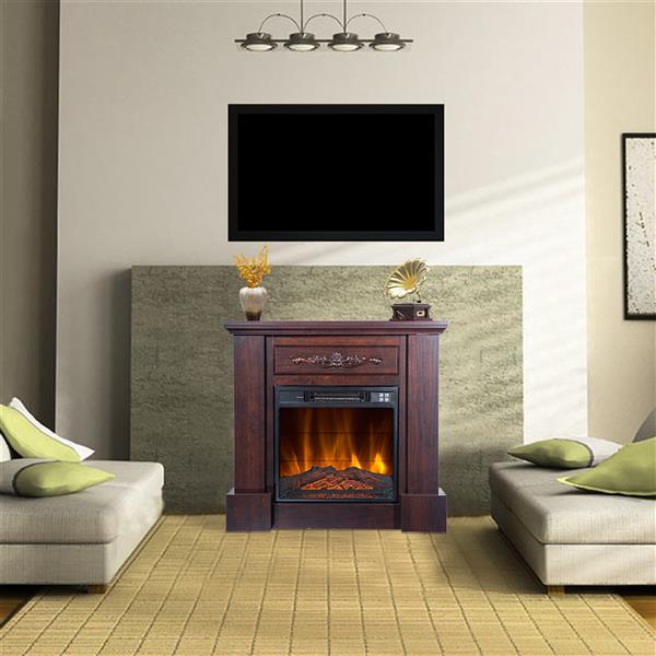 32 Inch Brown Wood Fireplace Cabinet 1400W With Remote Control