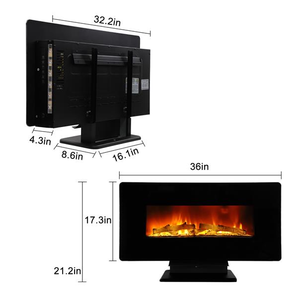 36 inch 1400W Wall Hanging  Electric Fireplace Colorful  Fake Wood   Heating Wire with Small Remote Control