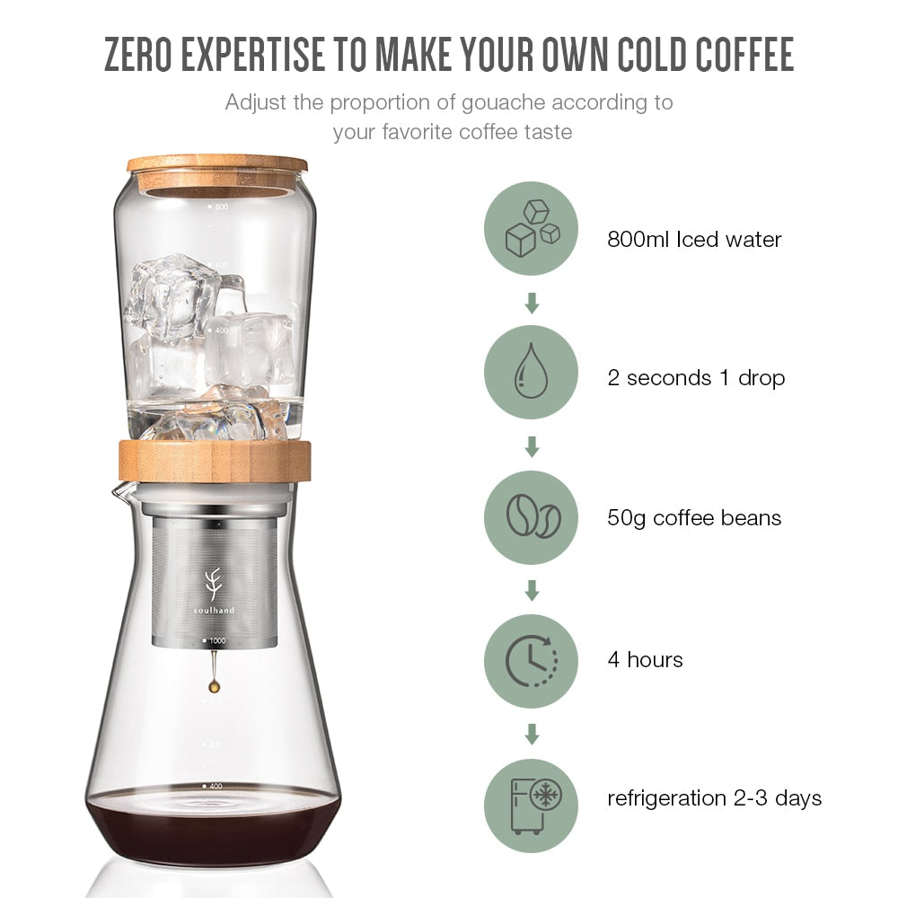 800ml Ice Drip Coffee Maker made with glass and uses a filter Filter