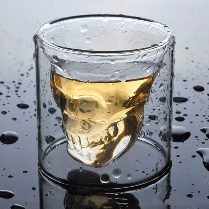 Double-layered Transparent Skull Head Glass Cup for Whiskey Wine Vodka, Beer, Wine, Coffee, Tea