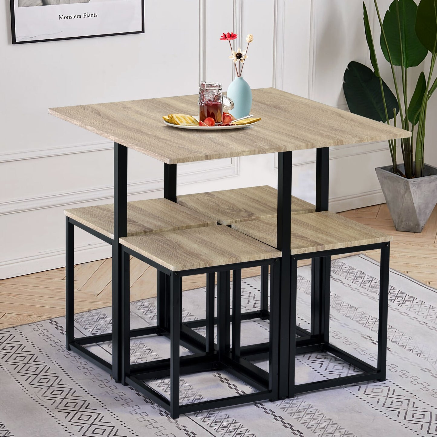 5 Piece Bar Table Set For 4 Bar Table With 4 Stools