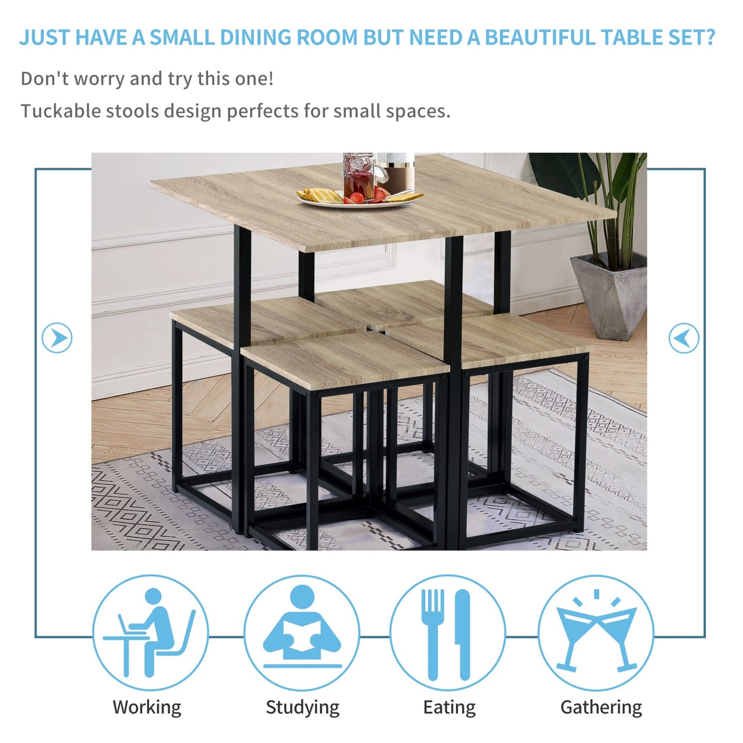 5 Piece Bar Table Set For 4 Bar Table With 4 Stools