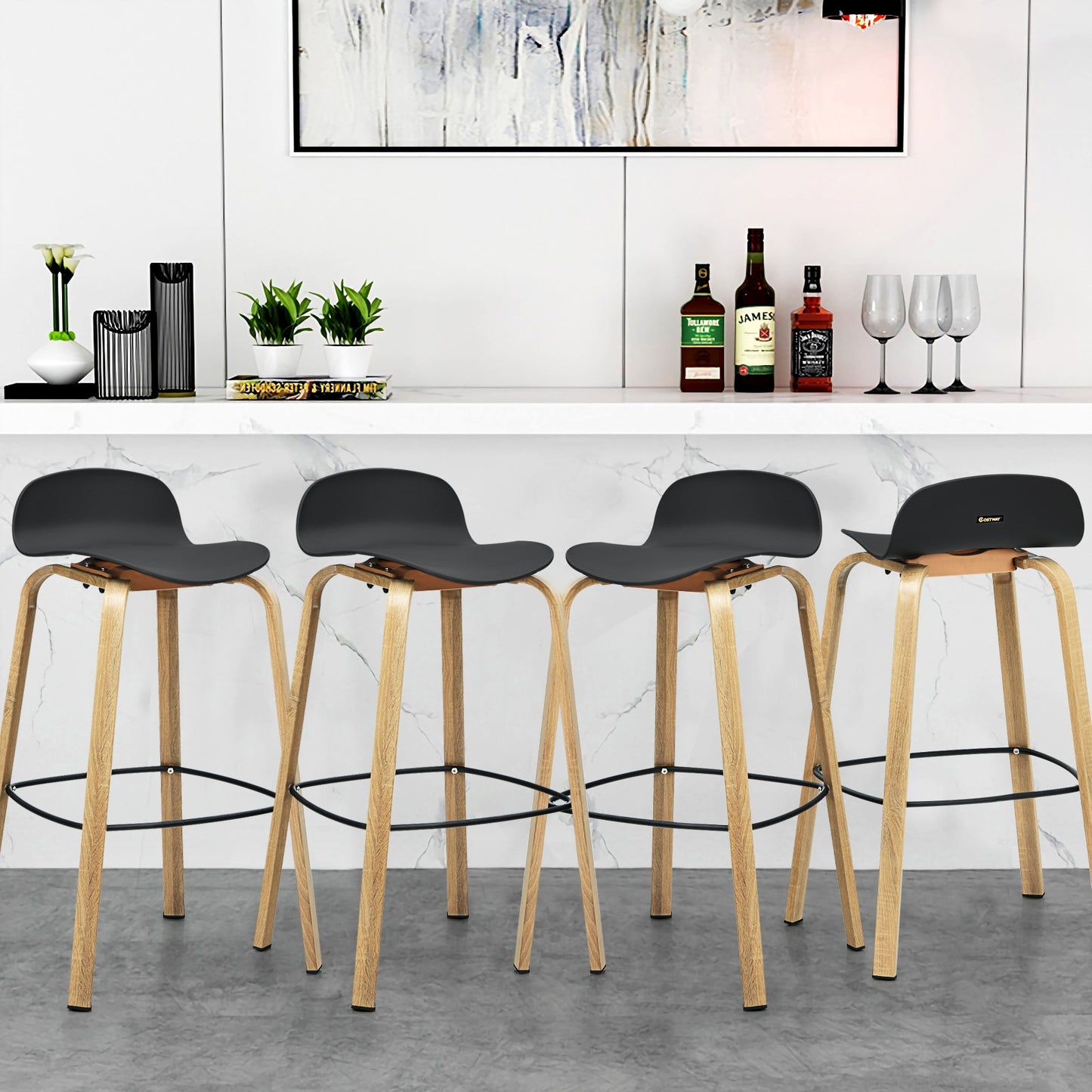 Costway Modern Set of 4 Barstools 30inch Pub Chairs w/Low Back&Metal Legs 2*HW67490