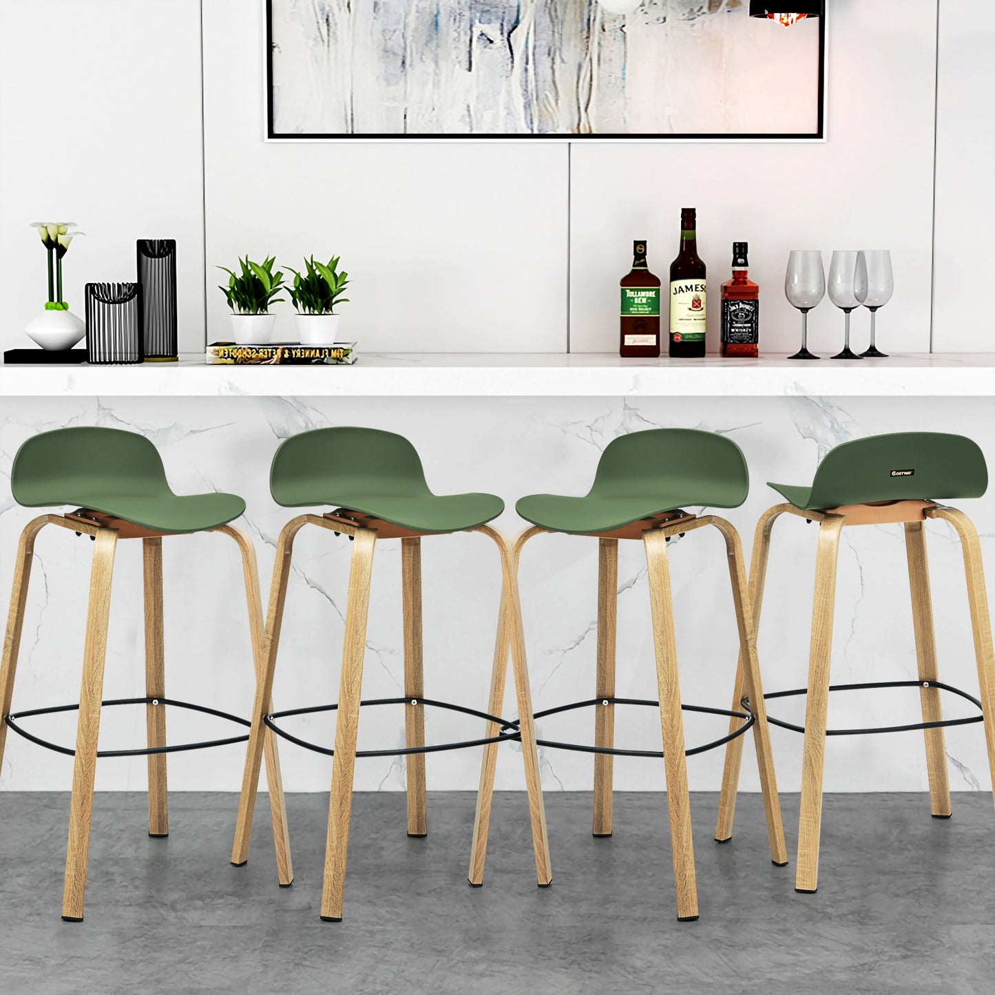 Costway Modern Set of 4 Barstools 30inch Pub Chairs w/Low Back&Metal Legs 2*HW67490