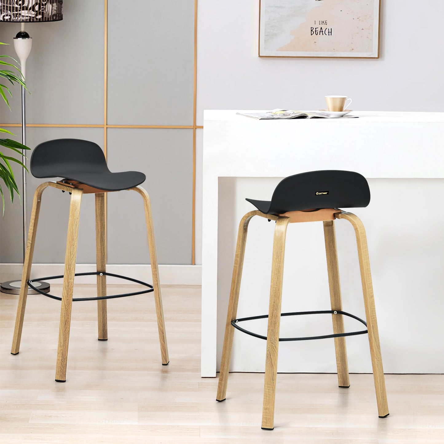 Costway Modern Set of 4 Barstools 30inch Pub Chairs w/Low Back&Metal Legs 2*HW67490