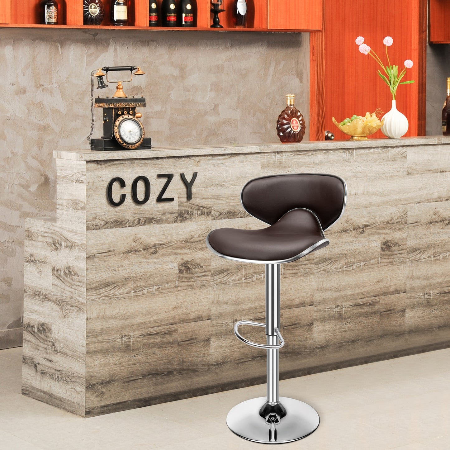 Set of 2 Modern Adjustable Swivel Bar Stools for Home Bar, Kitchen Counter or Dining area