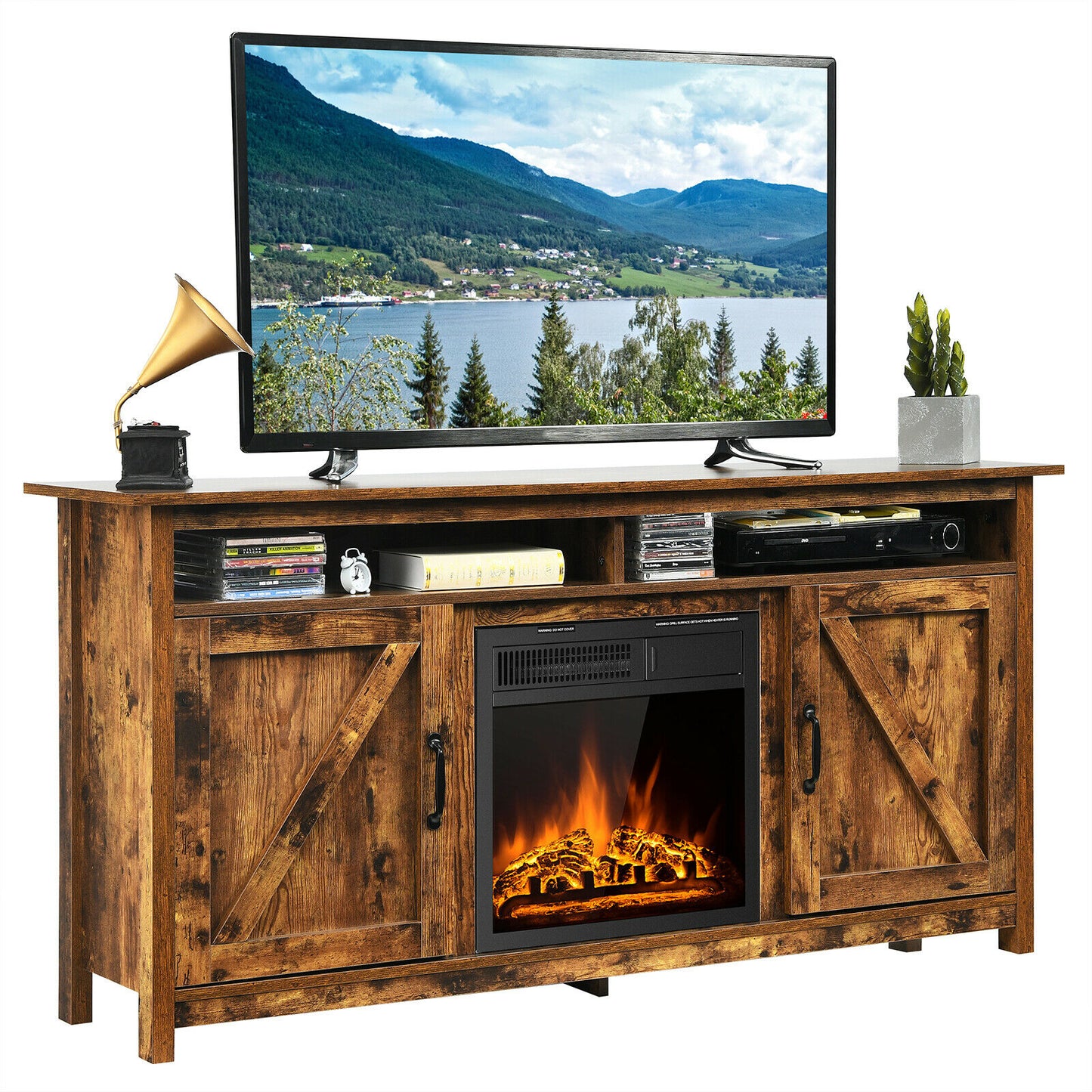 Rustic/Industrial Electric Fireplace TV Stand W/18” 750W/1500W