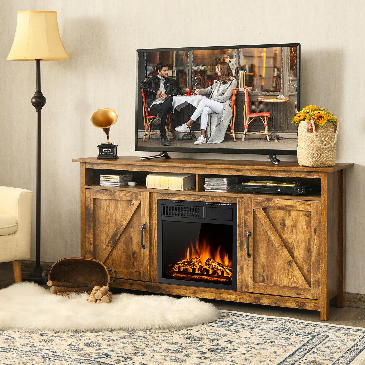 Rustic/Industrial Electric Fireplace TV Stand W/18” 750W/1500W