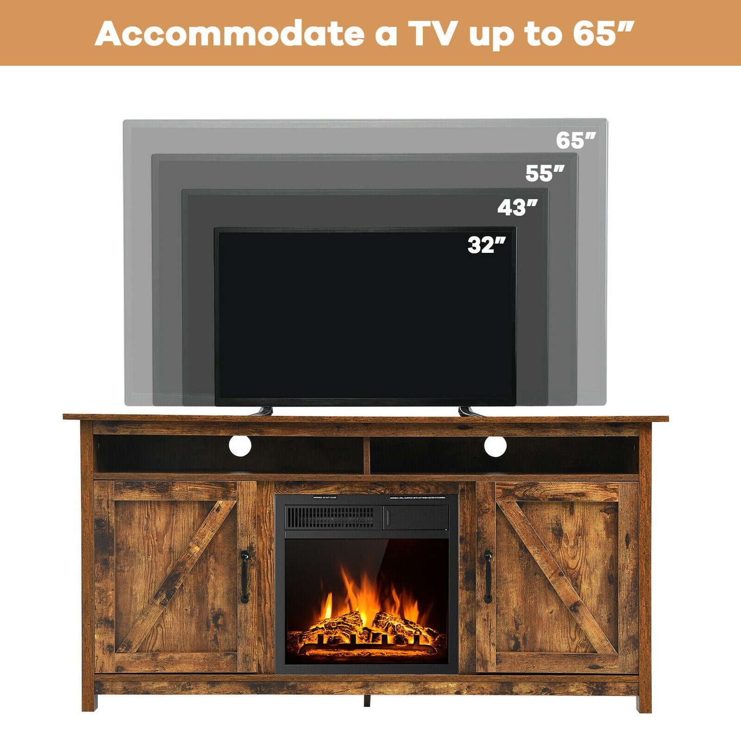 Rustic/Industrial Electric Fireplace TV Stand W/18” 750W/1500W