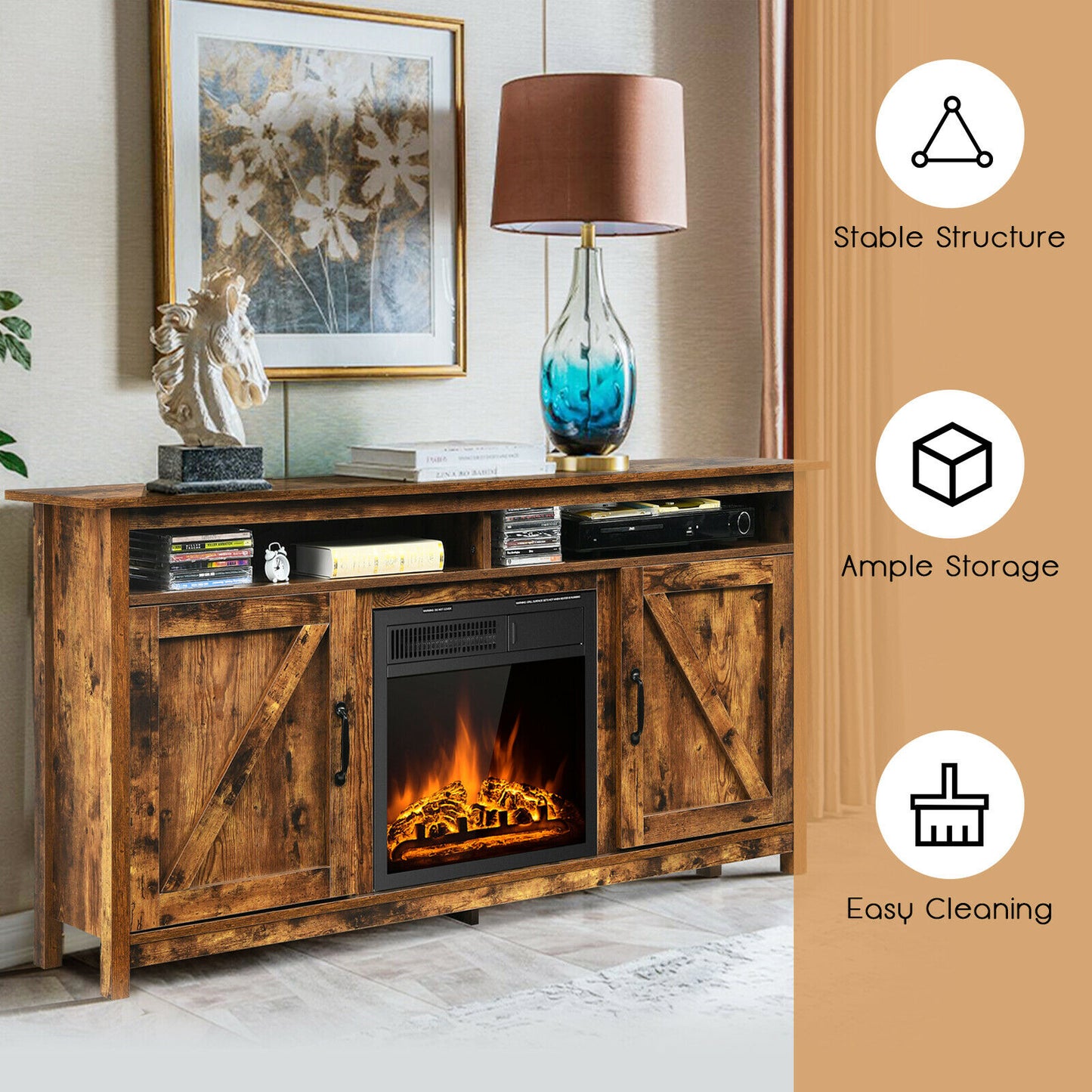 Rustic/Industrial Electric Fireplace TV Stand W/18” 750W/1500W