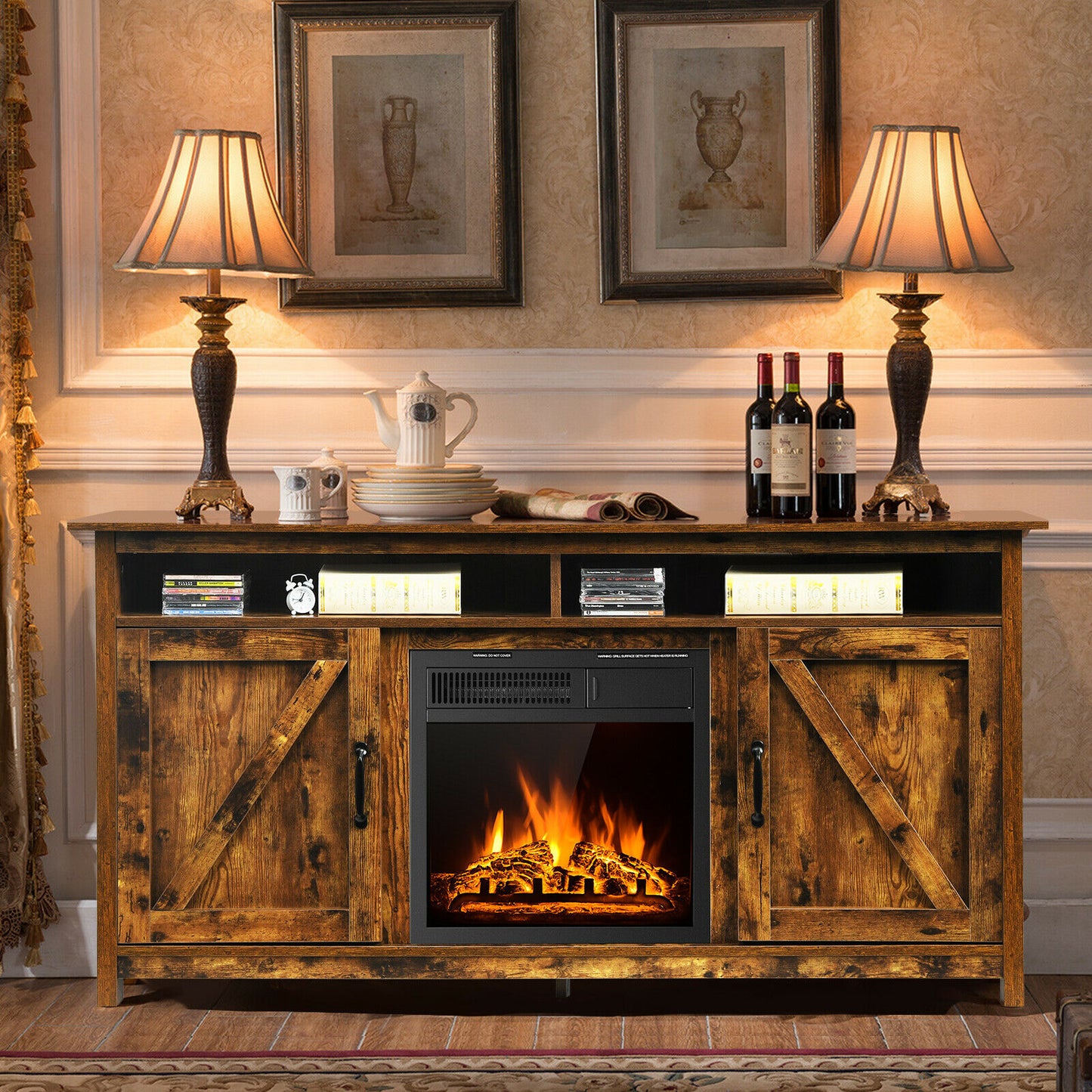 Rustic/Industrial Electric Fireplace TV Stand W/18” 750W/1500W