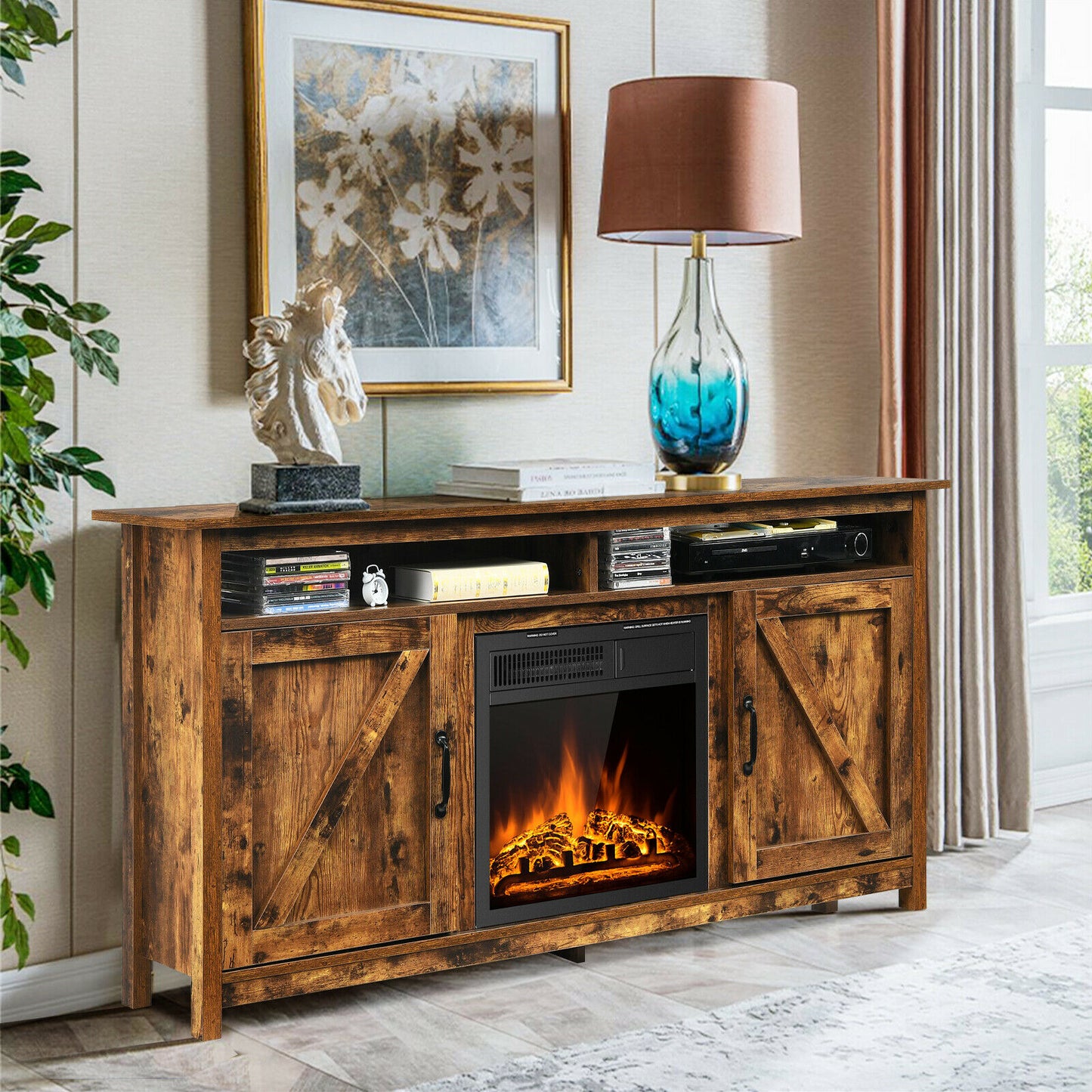 Rustic/Industrial Electric Fireplace TV Stand W/18” 750W/1500W