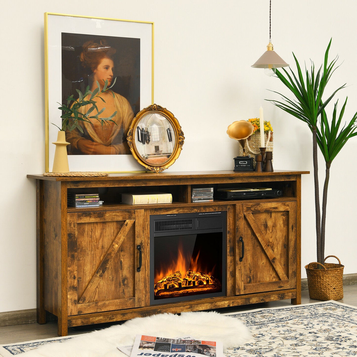 Rustic/Industrial Electric Fireplace TV Stand W/18” 750W/1500W