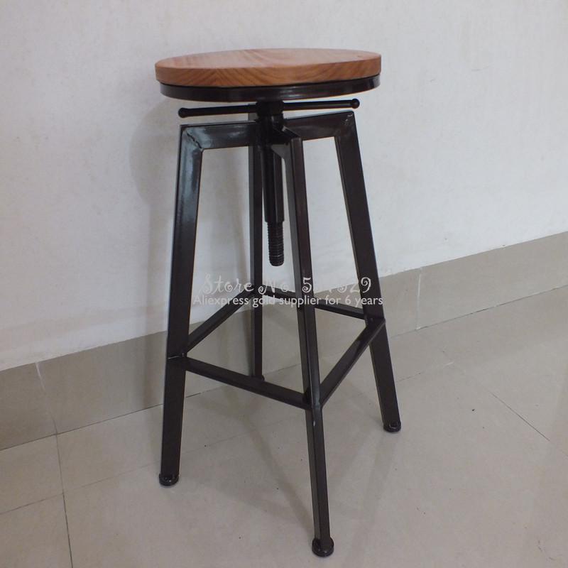 Industrial Iron and Solid Wood Bar Stool