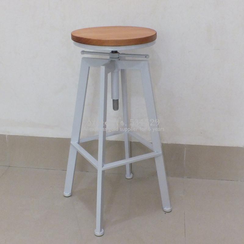 Industrial Iron and Solid Wood Bar Stool