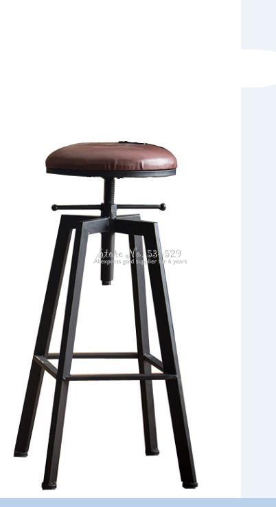 Industrial Iron and Solid Wood Bar Stool