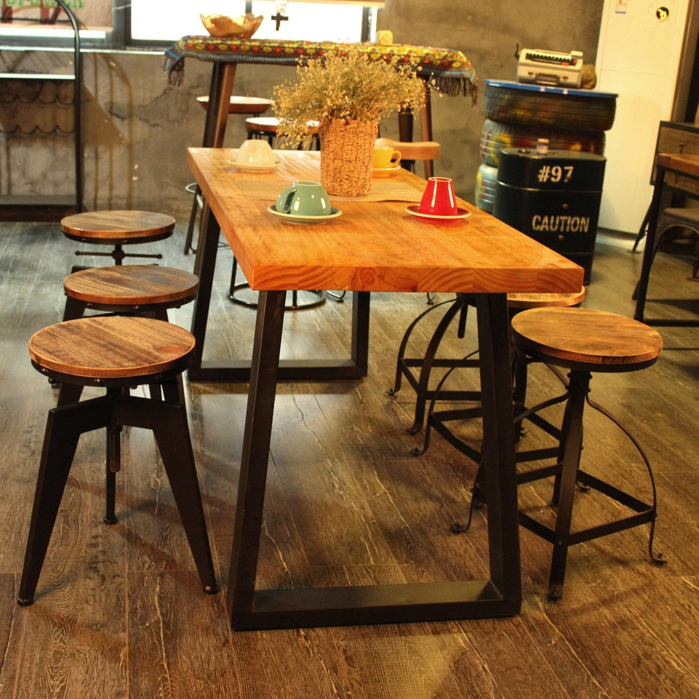 Wood Top Chair Height Adjustable Industrial Style Bar Stool