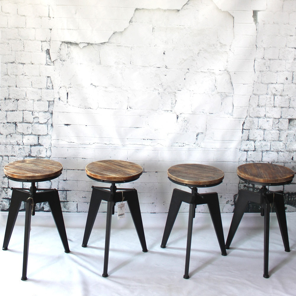 Wood Top Chair Height Adjustable Industrial Style Bar Stool