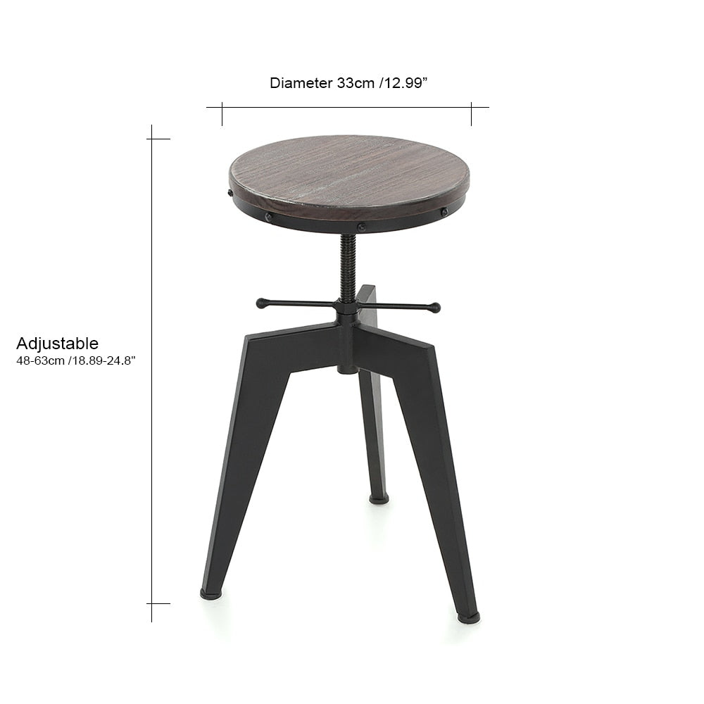 Wood Top Chair Height Adjustable Industrial Style Bar Stool