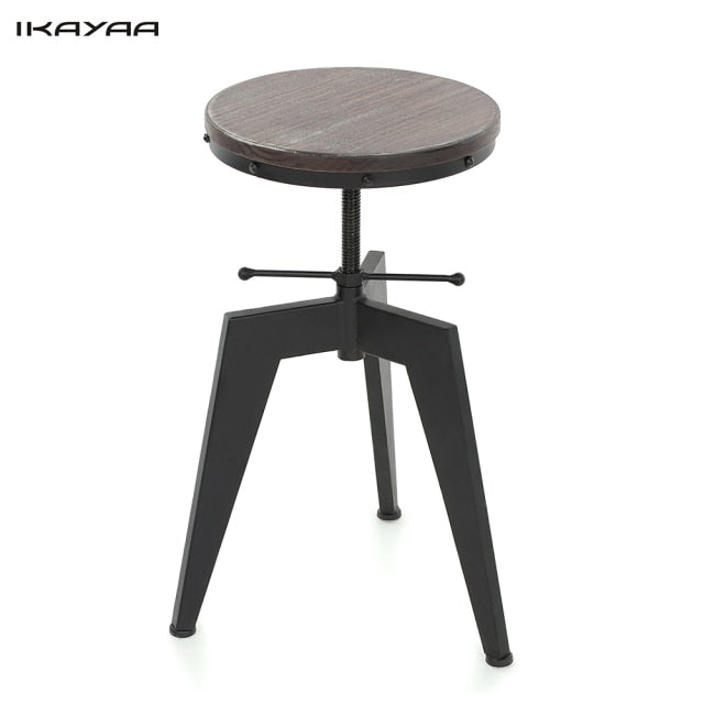 Wood Top Chair Height Adjustable Industrial Style Bar Stool