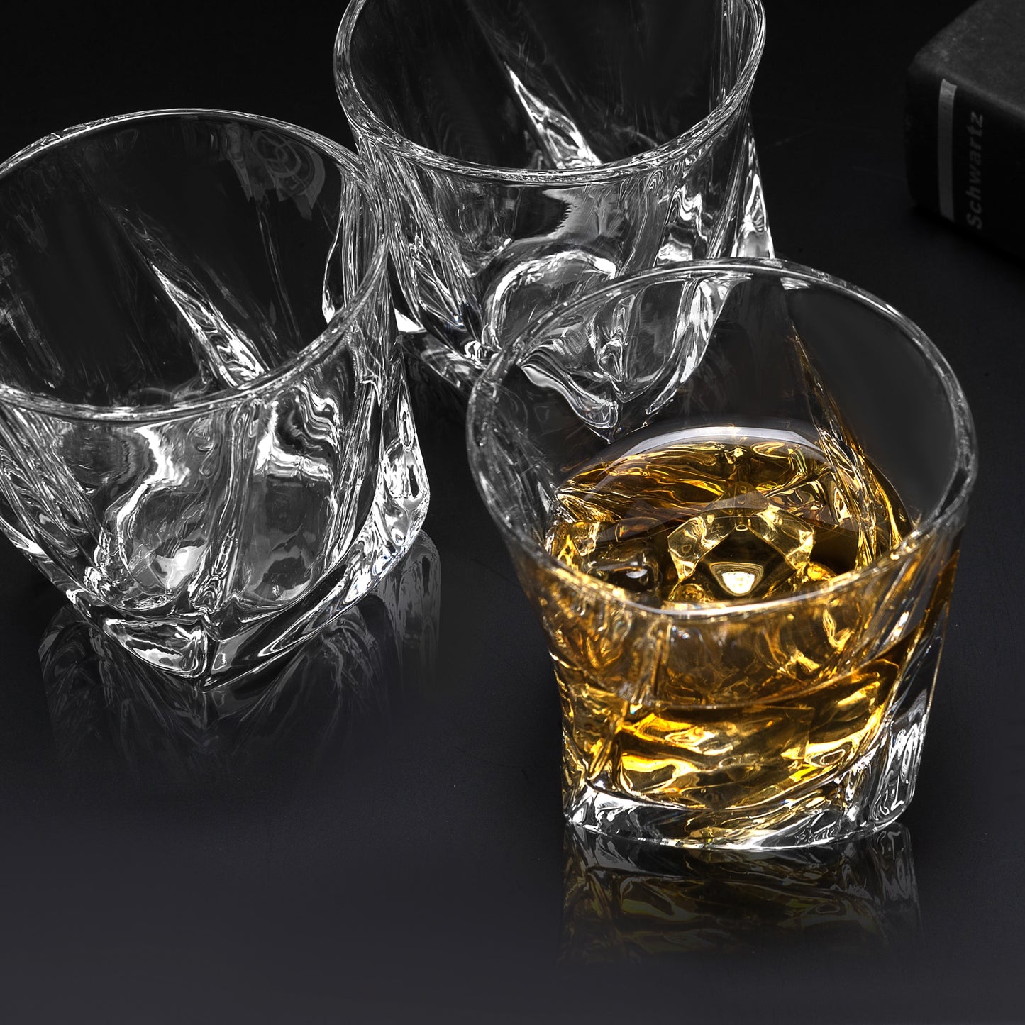 Whiskey Glasses Set of 4 Old Fashioned Twisted Glass Tumbler Cups 7 oz / 210 ml for Scotch, Bourbon, Whisky, In Gift Box