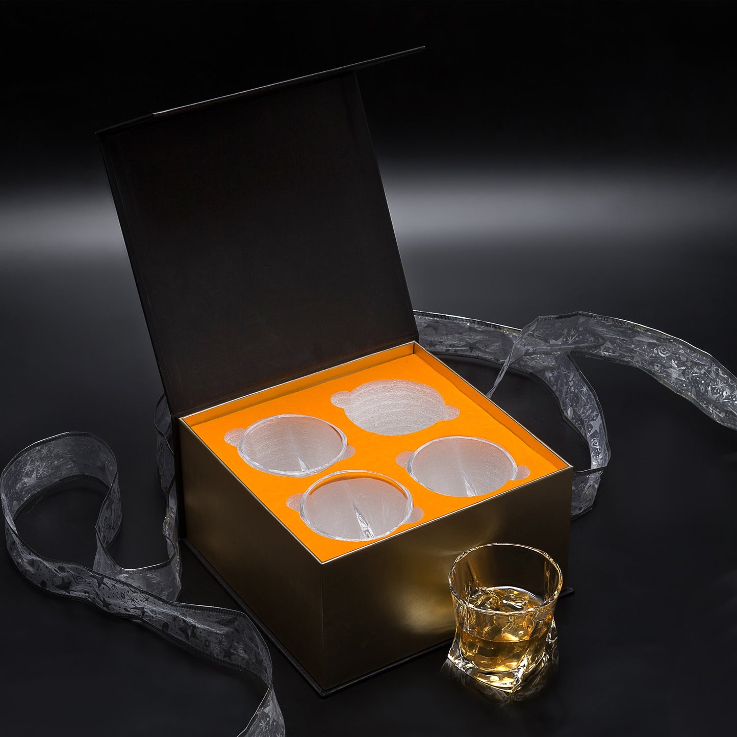 Whiskey Glasses Set of 4 Old Fashioned Twisted Glass Tumbler Cups 7 oz / 210 ml for Scotch, Bourbon, Whisky, In Gift Box