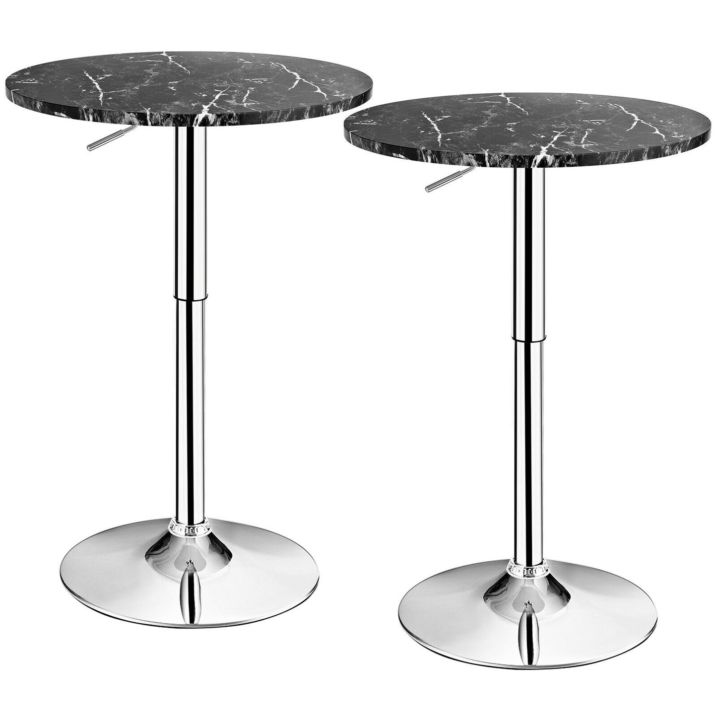 Costway 2PCS Round Swivel Adjustable Bar/Pub Table w/Faux Marble Top Black