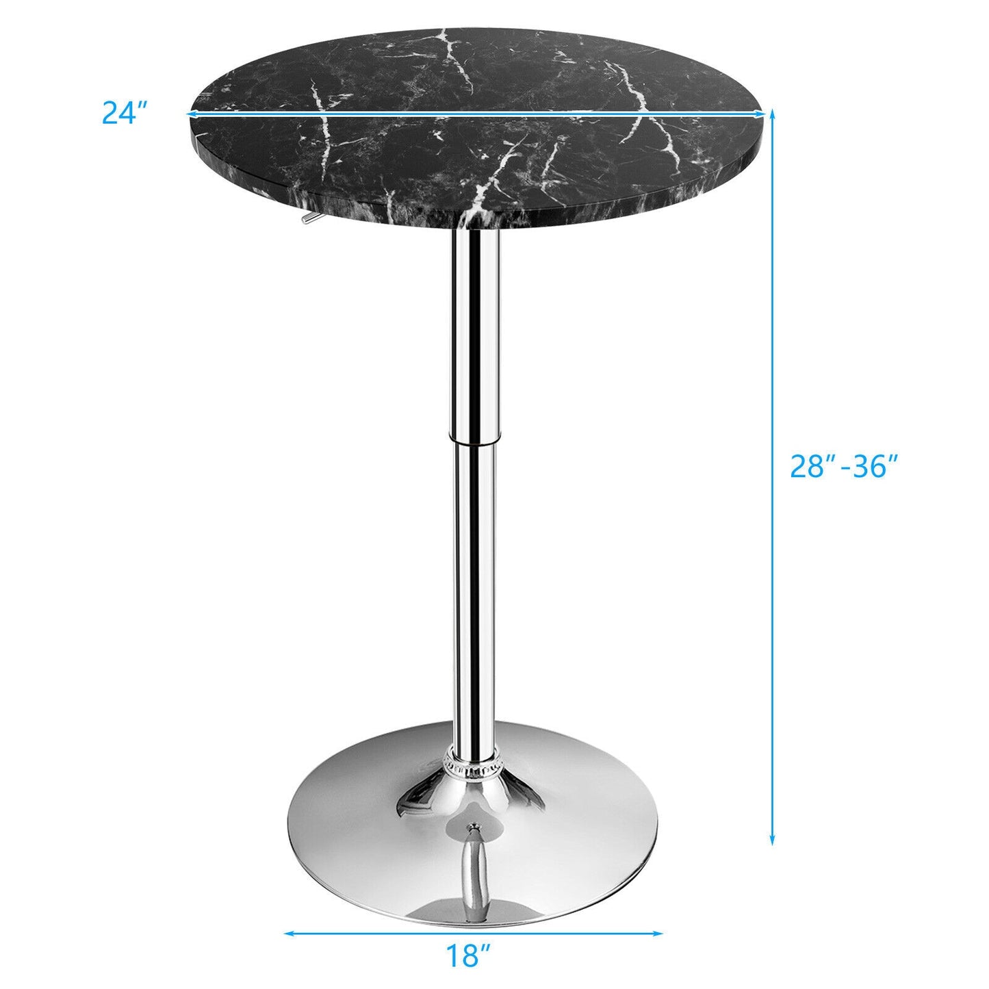 Costway 2PCS Round Swivel Adjustable Bar/Pub Table w/Faux Marble Top Black