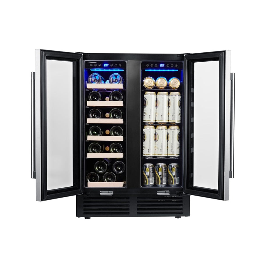 Wine or Beer Refrigerator 28 Bottles Red & White Wine  57 Cans Beer Beverage Dual Zone Refrigerator with Safety Lock