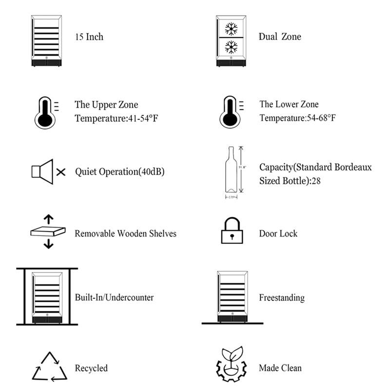 Wine Refrigerator 28 Bottles Capacity Dual Zone Beverages Beer, White & Red Wine Fridge